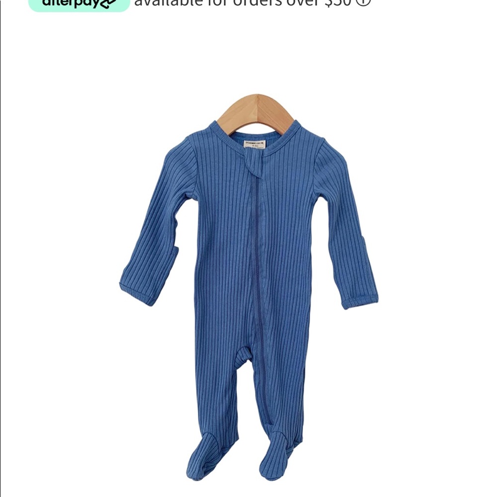 SpearmintLove organic ribbed footie dusty blue